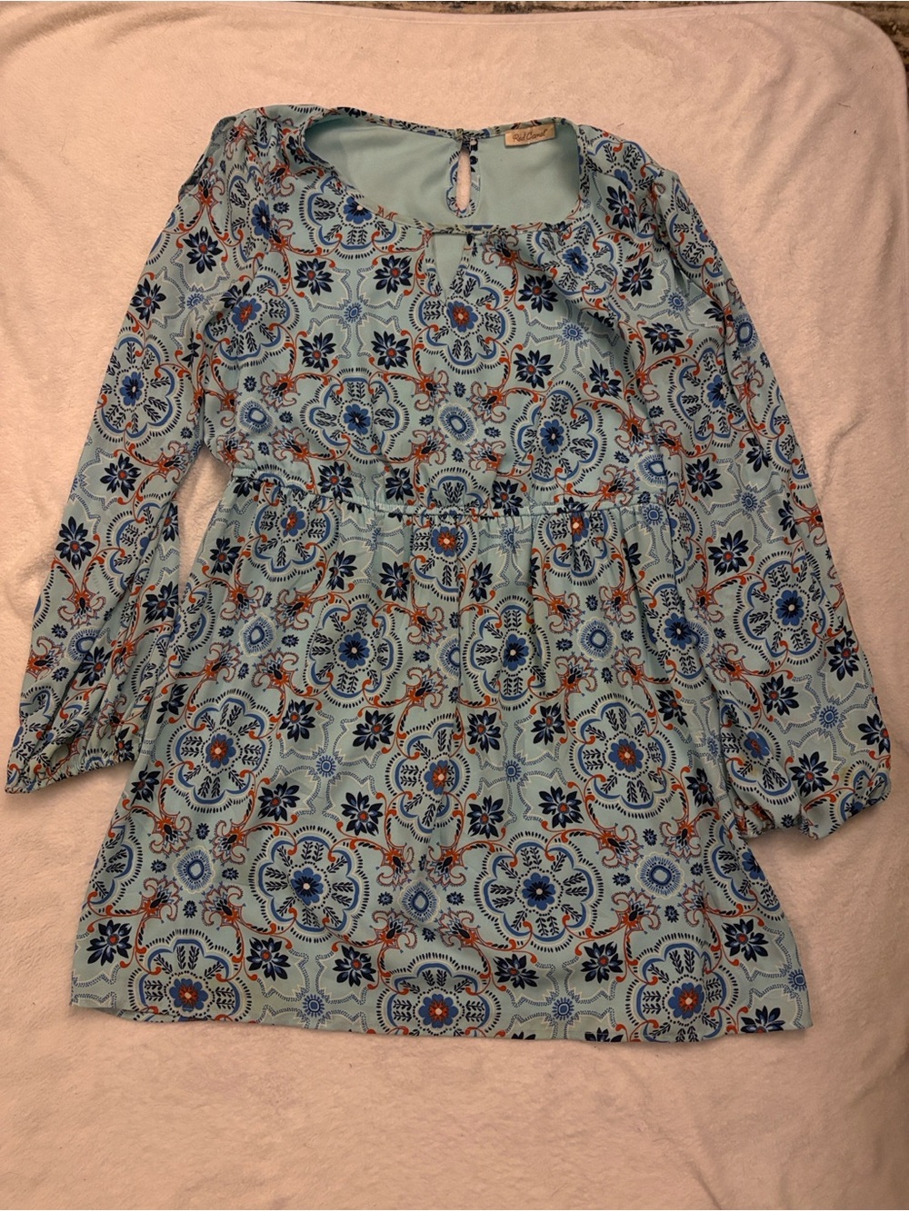 Red Camel Light Blue & Navy Floral Medallion Long Sleeve Dress